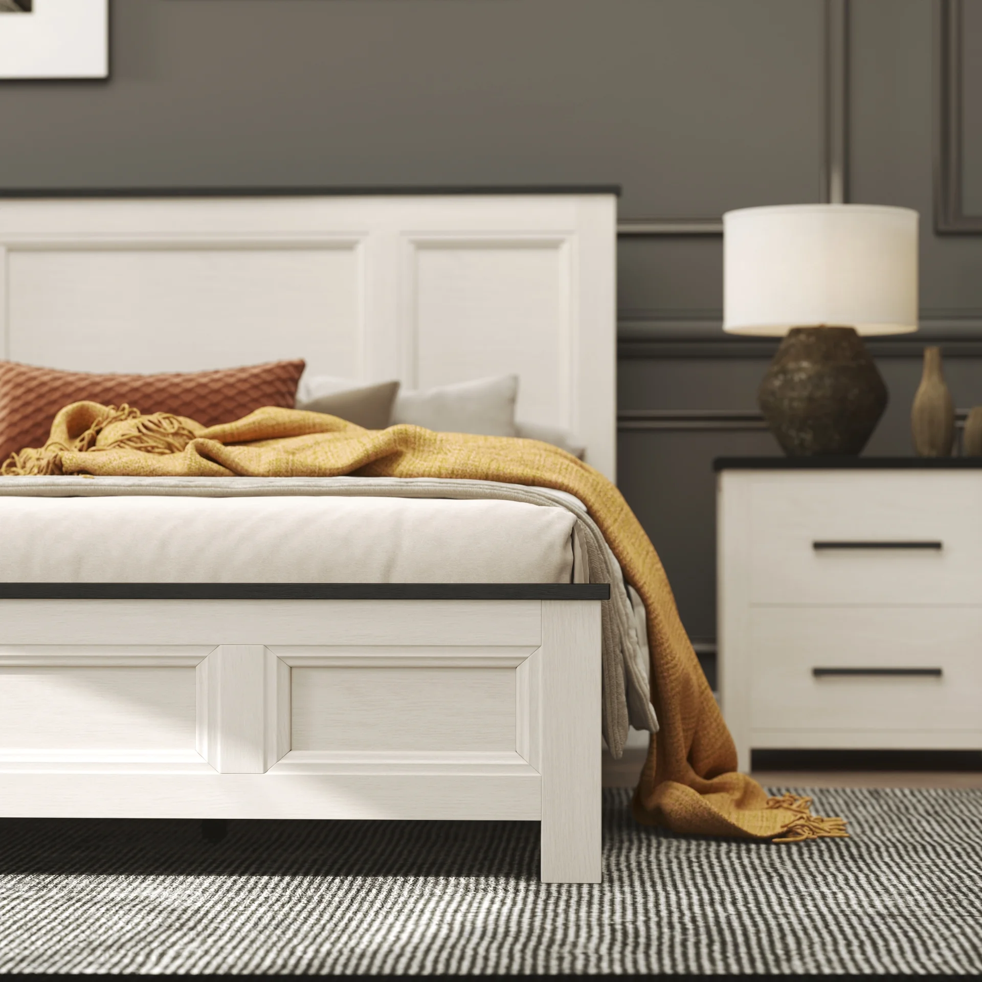 Roundhill Furniture Realynn 3-Pc Bedroom Set, King Panel Bed, 2 Nightstands