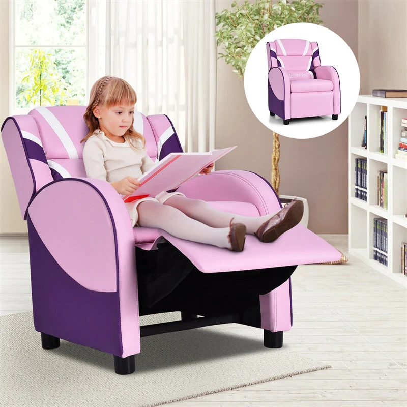 Kids Recliner Chair. Adjustable PU Leather Gaming Sofa with Footrest. Lumbar Support & Side Pockets. Ergonomic Children Lounge Armchair