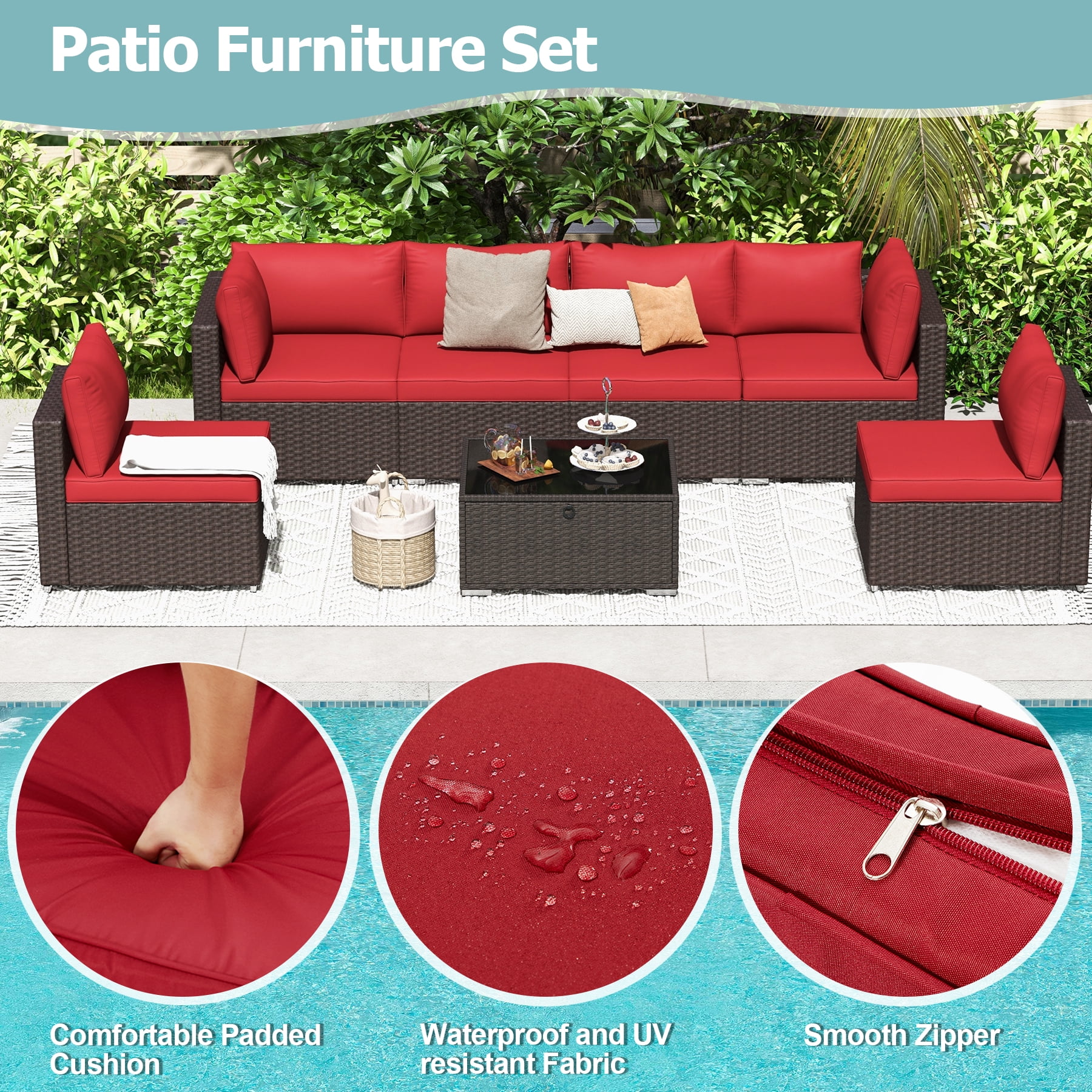 HOMREST 7 Pieces Outdoor Patio Furniture Set with 44