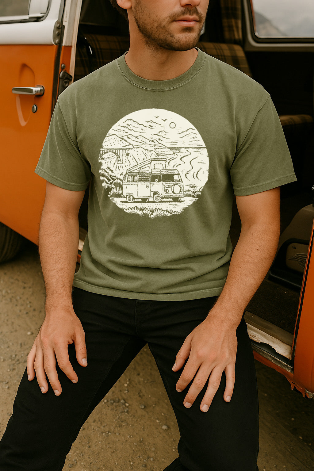 Big Sur VW Bus Tee-Vintage Sage