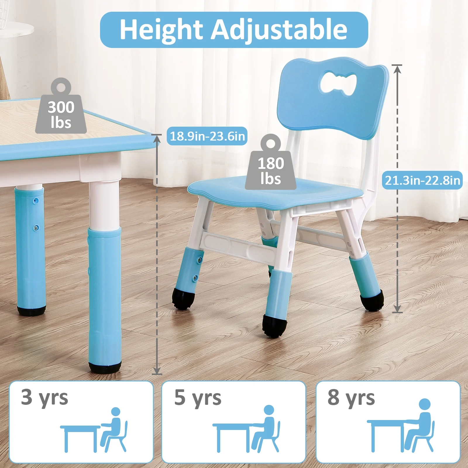KATIDAP Kids Table and 4 Chairs Set, Height Adjustable Toddler Table and Chair Set, Graffiti Desktop, Classroom/Daycare/Home, Children Multi-Activity Table for Ages 2-8,Blue