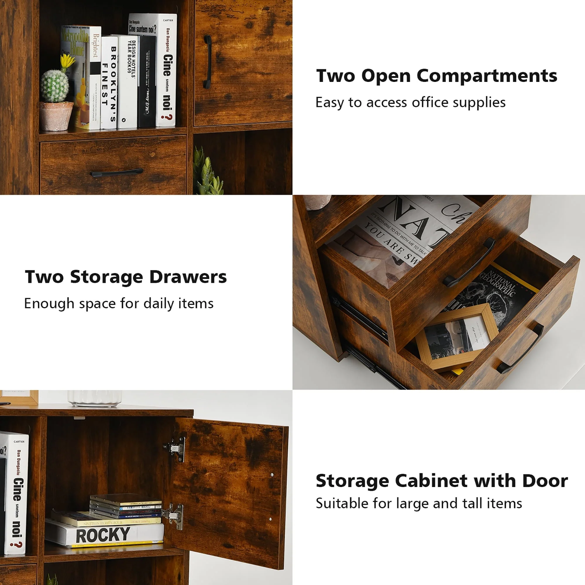 Costway File Cabinet Mobile Lateral Printer Stand with Storage Shelves Brown