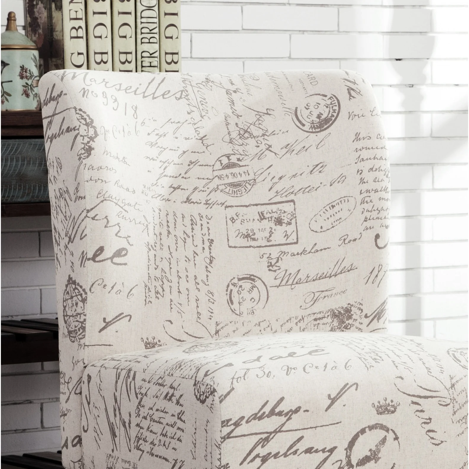 The Curated Nomad  Pavilion Upholstered Armless Accent Slipper Chair Natural Floral