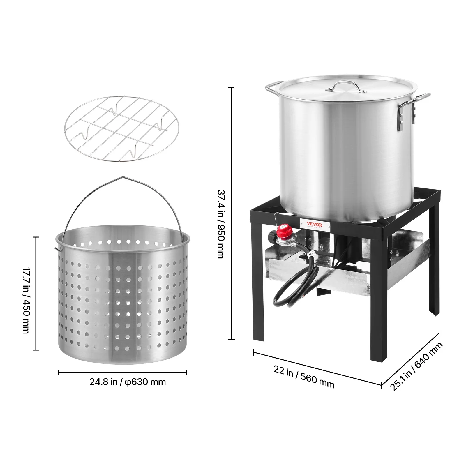 VEVOR 100 Qt Seafood Boiling Kit with Strainer, Outdoor Seafood Boil Pot and Basket, Cooking Set for Crab Crawfish Lobster Boiling,Aluminum Stockpot with 100,000 BTUs Propane Burner and Steamer Rack