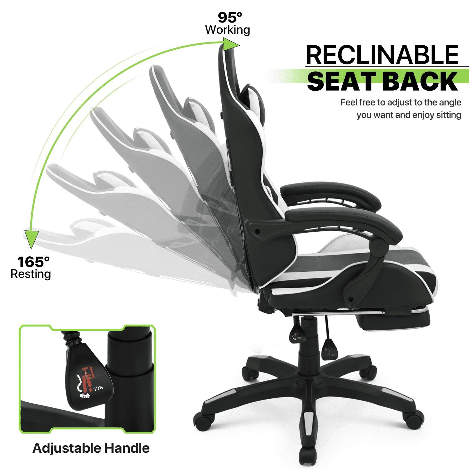 Magshion Rolling Gaming Chair, Adjustable Faux Leather Computer Seat with Lumbar Support for Adults Teens Desk Chair, White