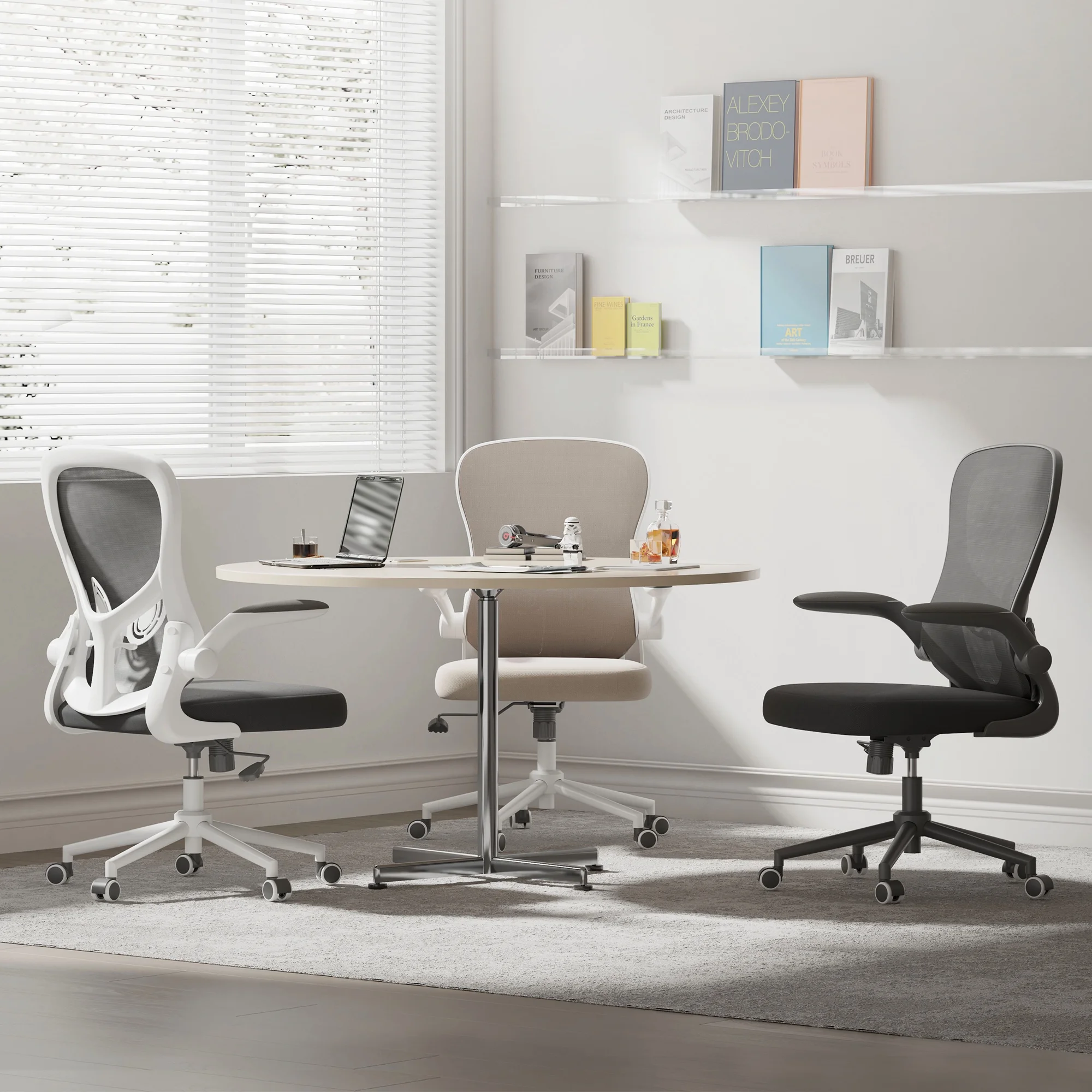 Hbada Office Chair, Ergonomic Desk Chair, Computer Mesh Chair with Lumbar Support and Flip-up Arms, Gray