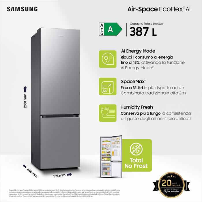 SAMSUNG - Frigorifero combinato RB38C607AS9/EF Classe A-METAL INOX