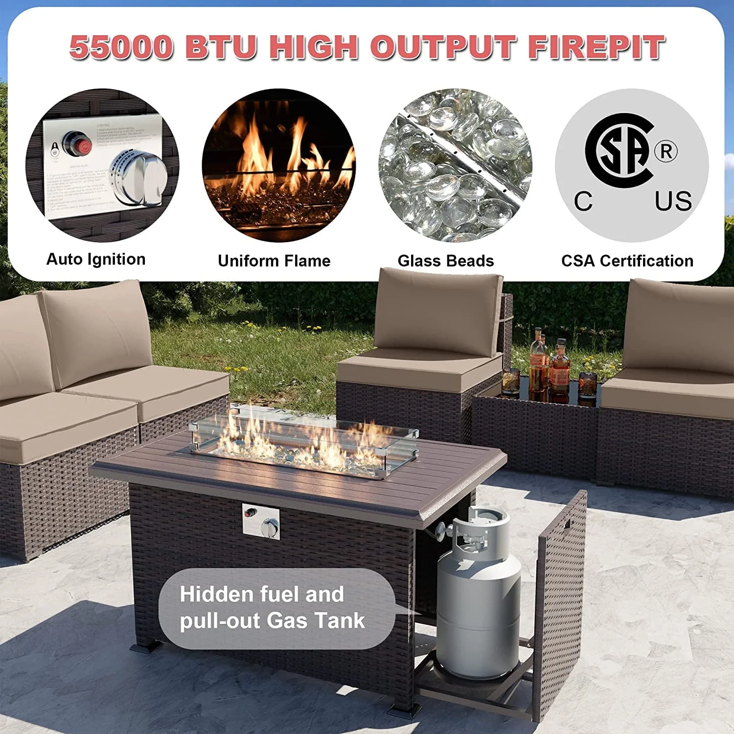 Kullavik Patio Furniture set Sectional Sofa 10 Pieces PE Rattan Wicker Patio Conversation Set w/43