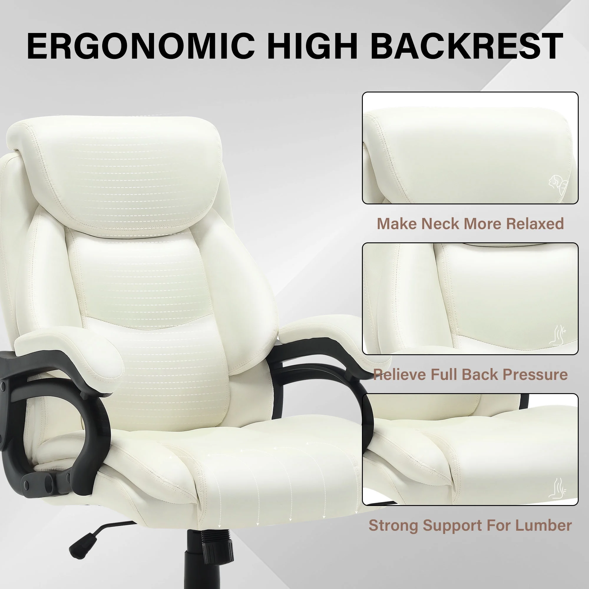 JONPONY Big and Tall Office Chair 500LBS Wide Seat Ergonomic Computer Desk Chair High Back Executive Leather Chair Adjustable Task Chair Lumbar Back Support 8 Hours Heavy Duty Design,Black