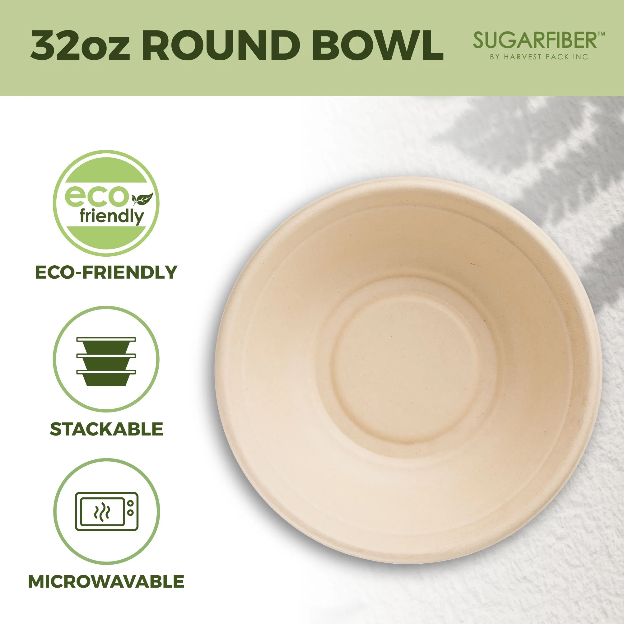 Sugarfiber Disposable 32 oz Compostable Heavy-Duty Round Paper Bagasse Bowls 500 Count