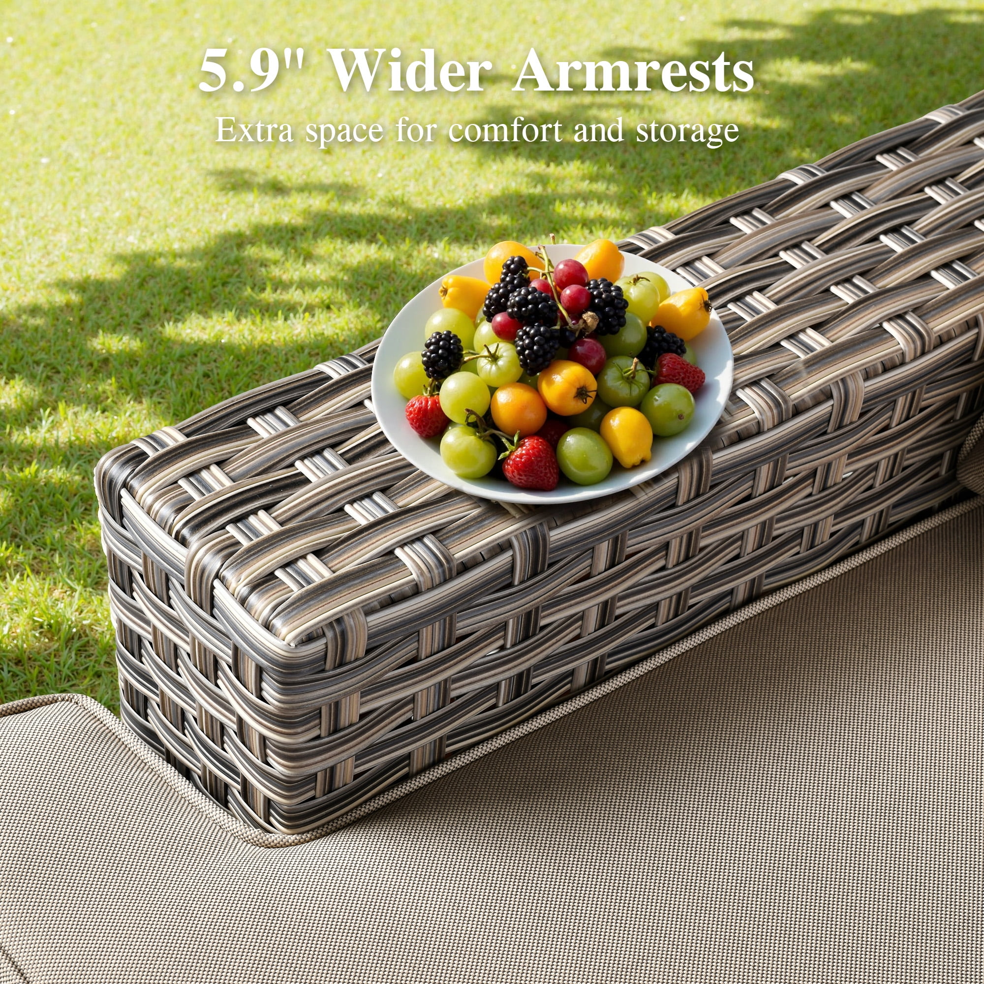 Ovios 10 Pieces Outdoor Patio Furniture Modern High-Back All-Weather Wicker Sectional Conversation Set with Propane Fire Pit Table & Swivel Chair, Dark Gray