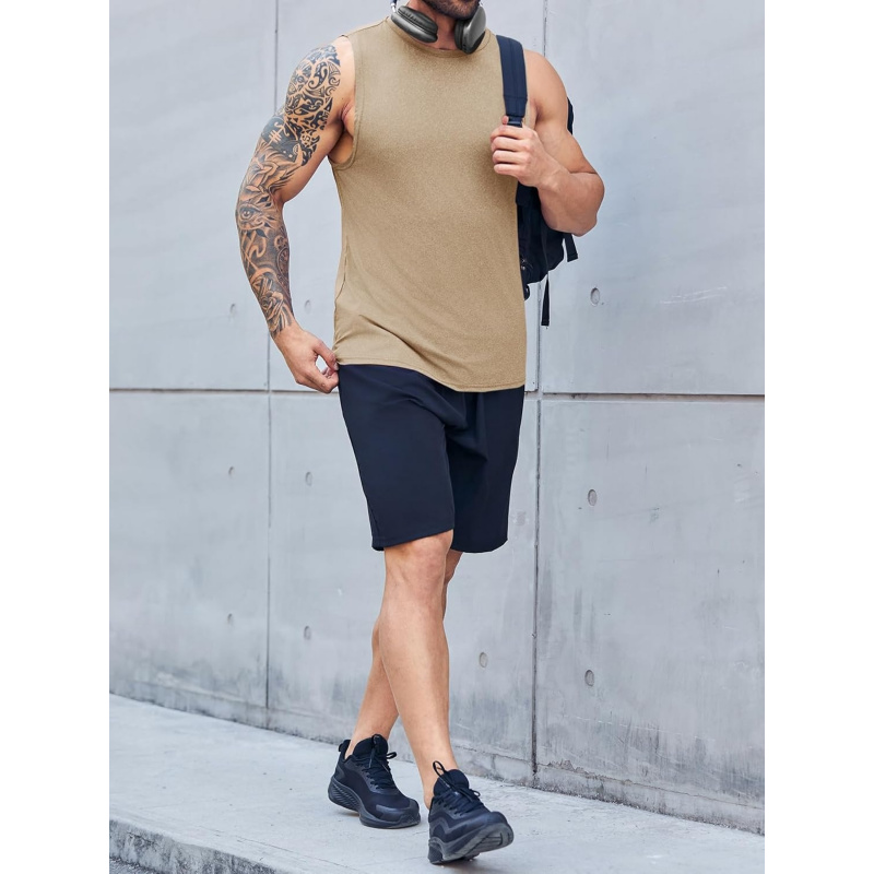 Men's Sleeveless Tank Tops Crewneck Solid Loose Fit Shirt