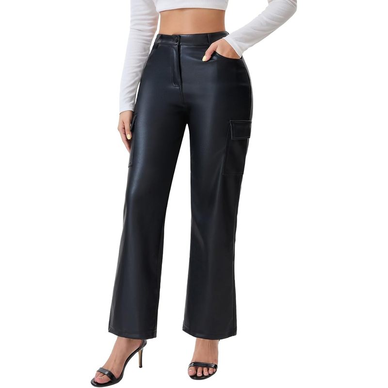 Women's High Waist Faux Leather Pants