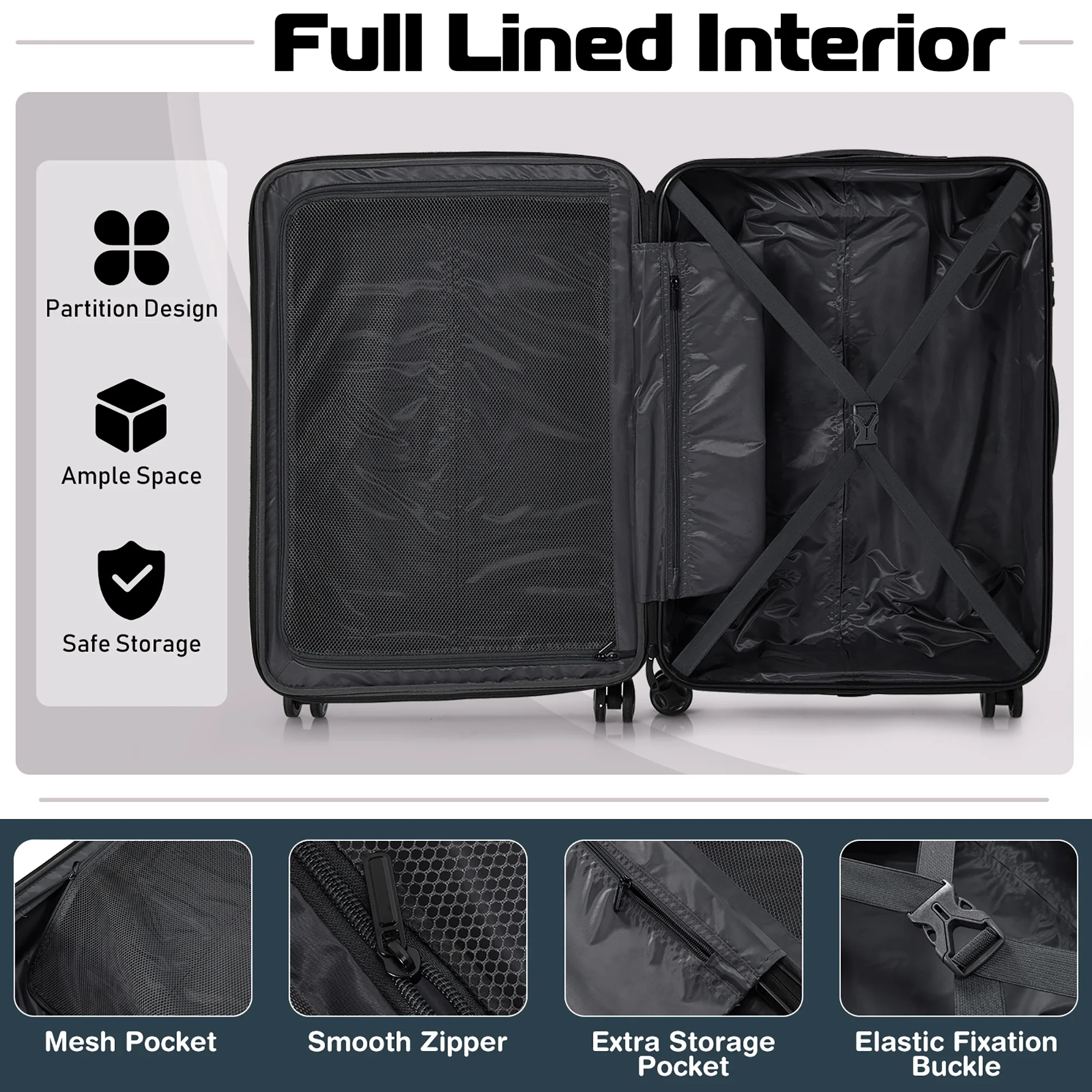 Costway 3 Piece Hardshell Luggage Set Ex pandable Suitcase w/ TSA Lock & Spinner Wheels