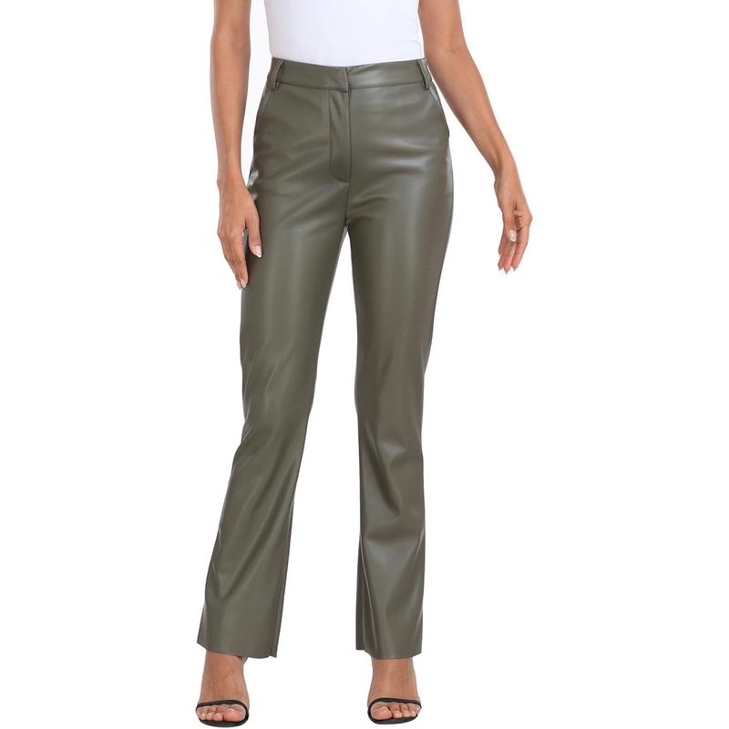 Women's Faux Leather Pants High Waisted Straight Leg Trousers with Pockets