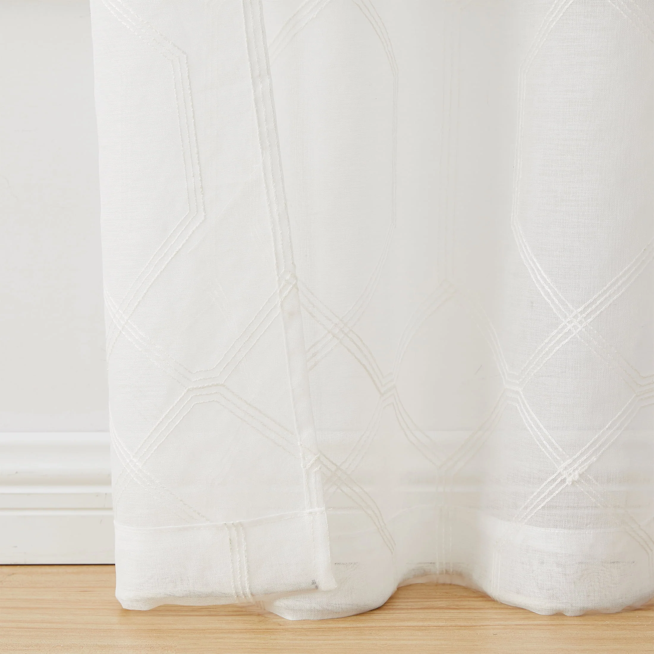 Mainstays Modern White Geometric Rod Pocket Sheer Curtain Set, 28