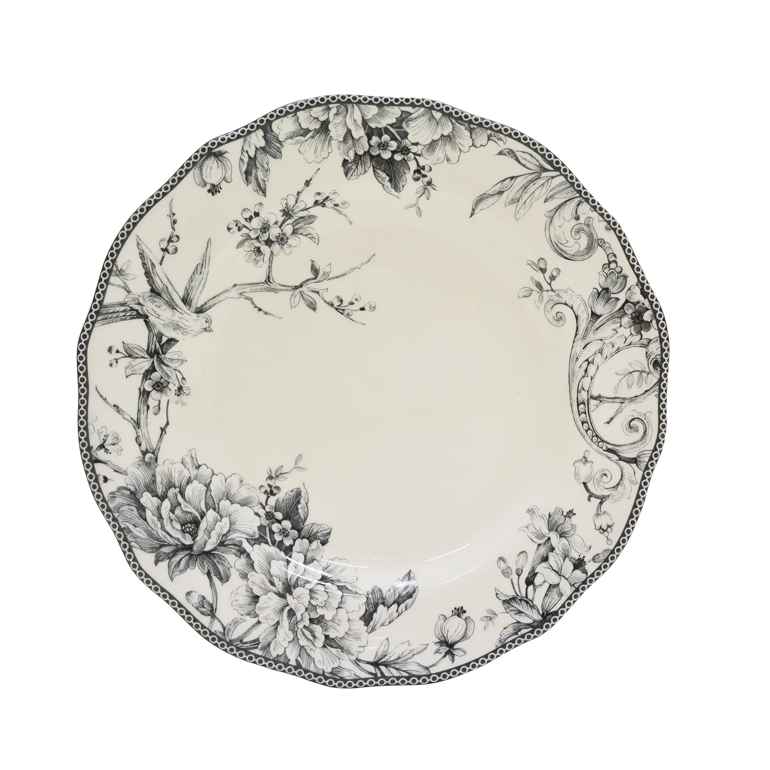 222 Fifth Adelaide Round 16-Piece Porcelain Dinnerware Set, Black Toile