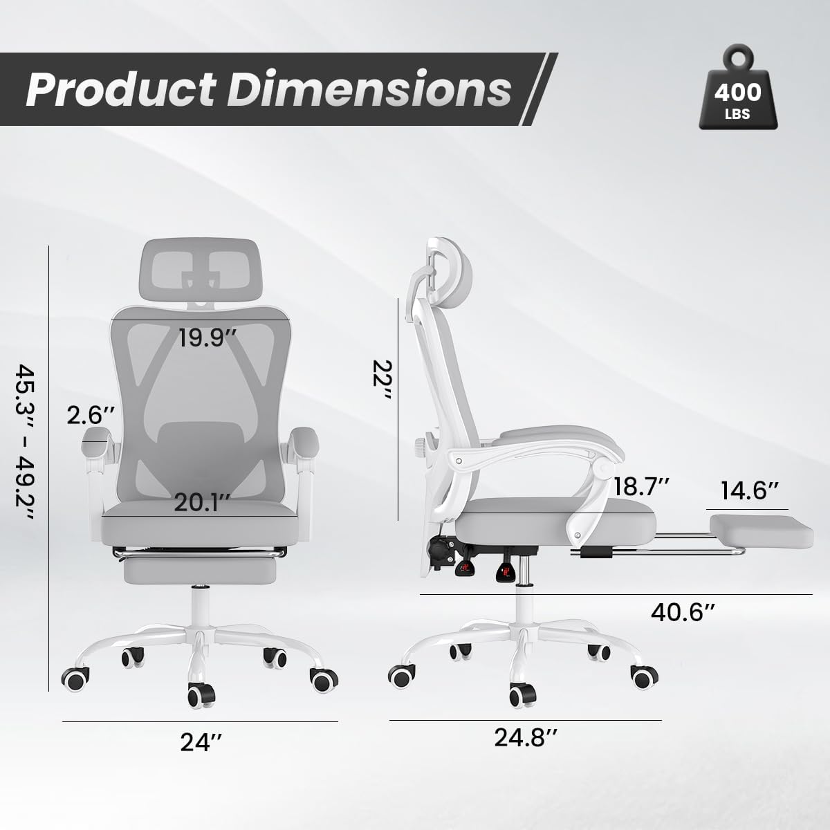 STARY Ergonomic Office Chair with Footrest, High Back Mesh Desk Chair with Adjustable Headrest & Lumbar Support, Comfortable Computer Chair for Home Office Study, White & Beige