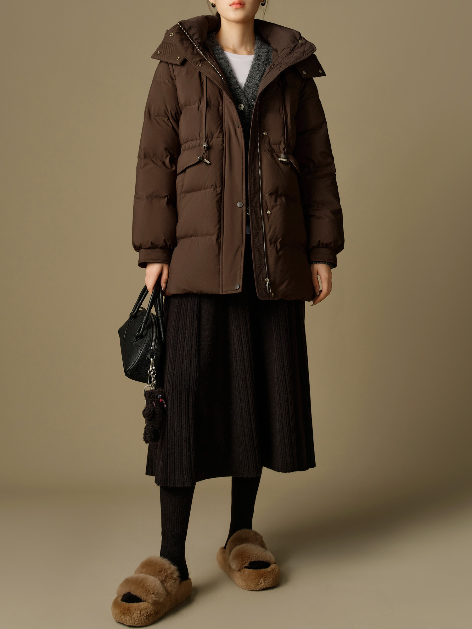 Women’s Casual Style Winter Coat, Solid Color Polyester Puffer Jacket