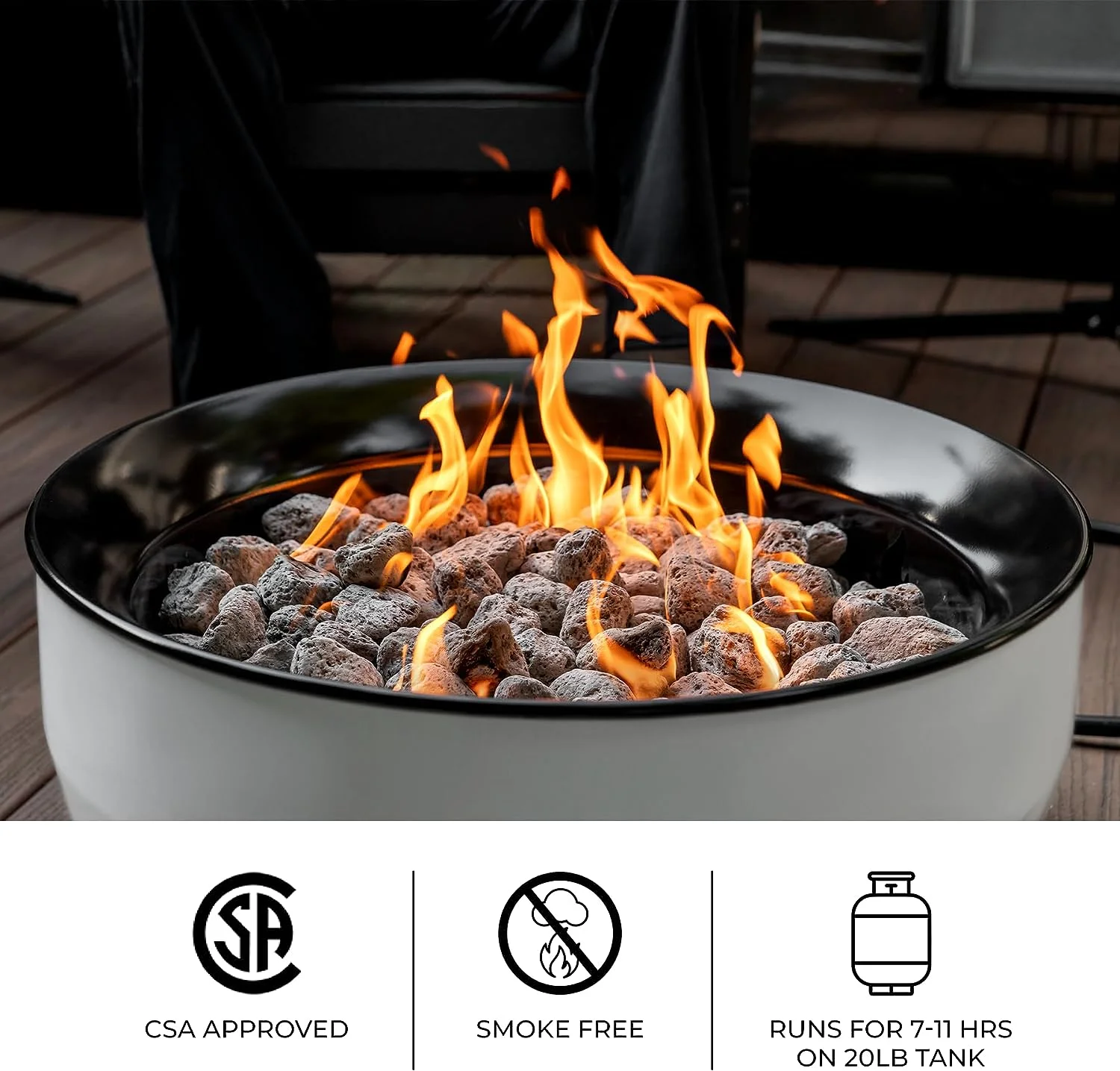 Outland Living Large Outdoor Propane Gas Fire Pit for Outside, 60,000 BTU/h, 24 inch with Lid - Modern Lake Country 800 Fire Bowl Firepit for Patio, Graphite Gray