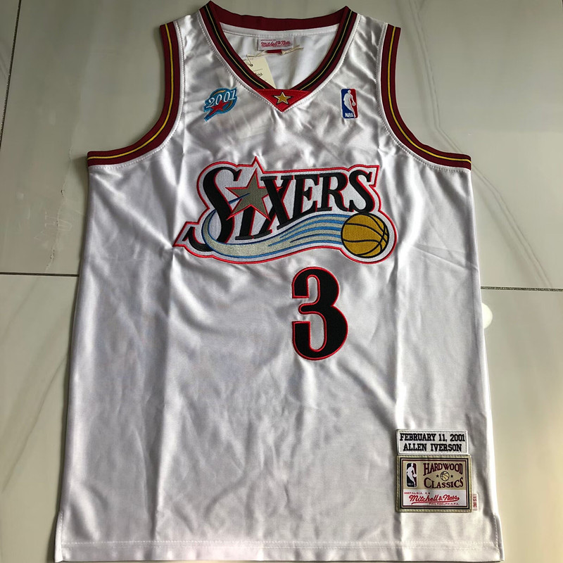 Mercerized White #3 Allen Iverson 2001 All-Star AU Full Embroidery