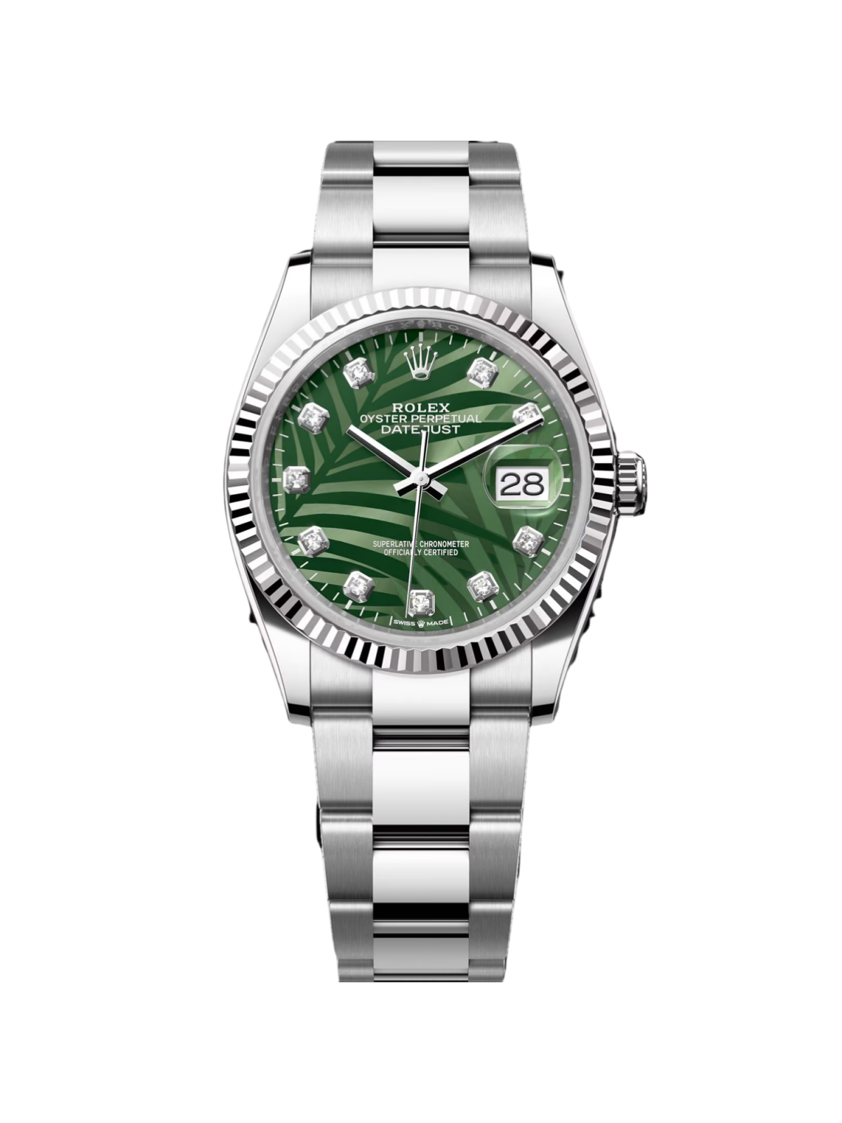 【Super Clone】RLX  Datejust 36mm 126234 Olive Green Palm Motif Diamond Dial Jubilee Stainless Steel Watch