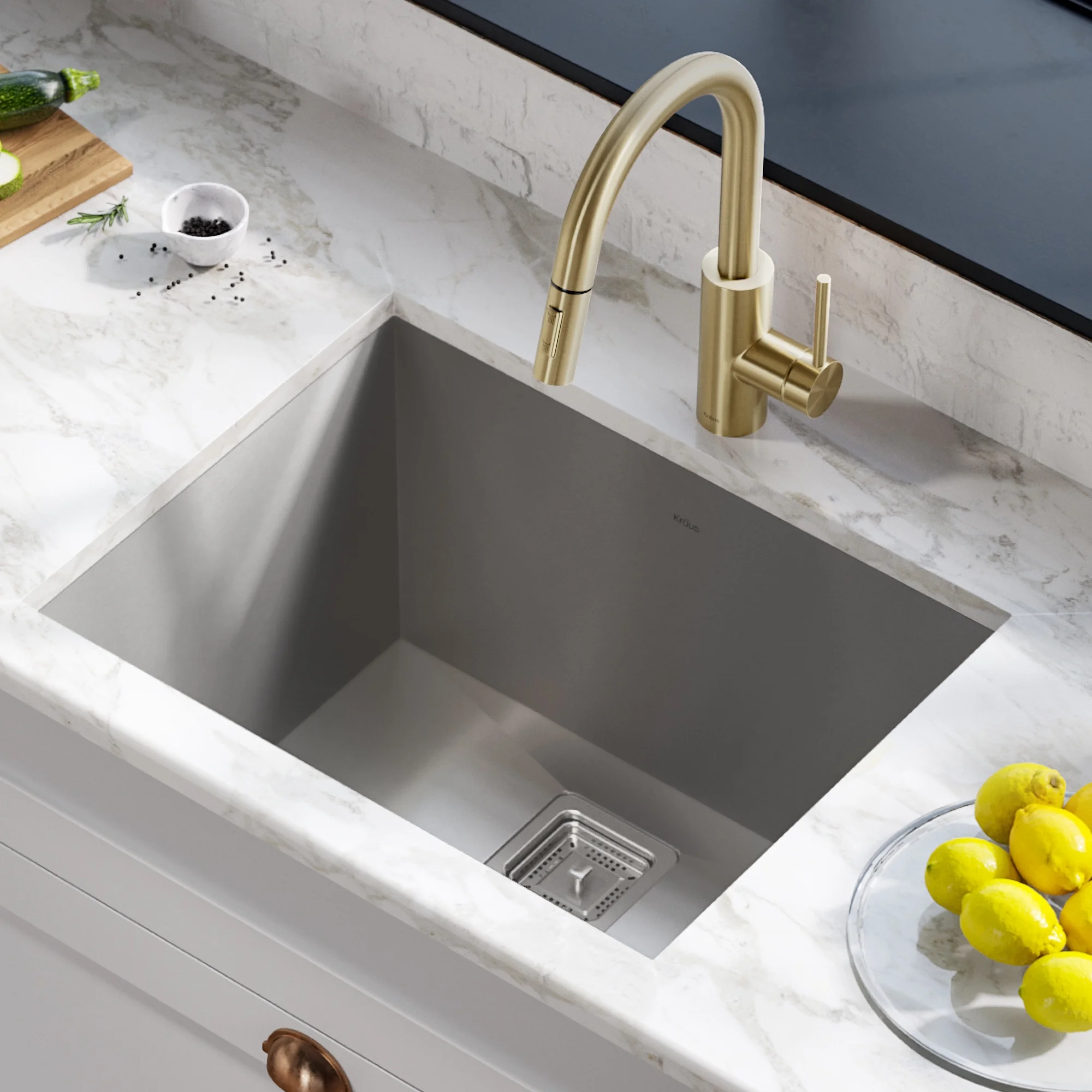 KRAUS Pax Zero-Radius 24-inch 18 Gauge Undermount Single Bowl Stainless Steel Laundry and Utility Sink