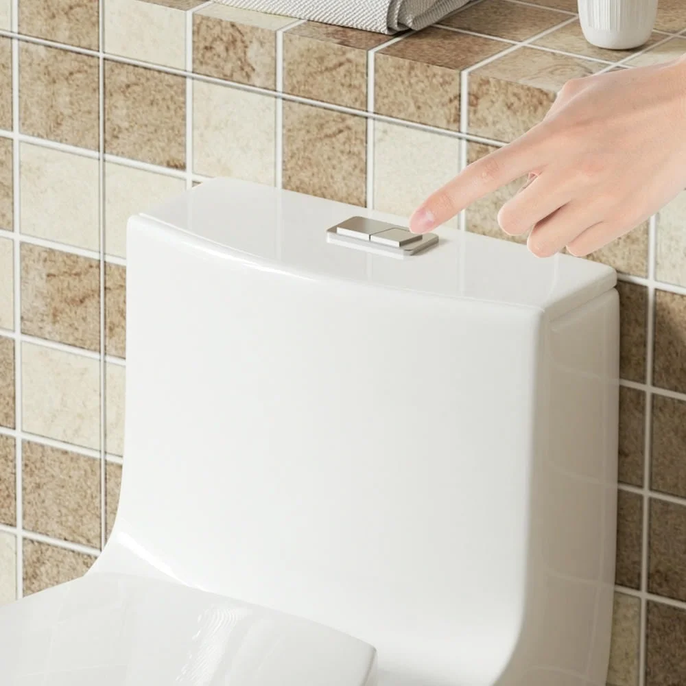 Spaco 1.1/1.6 GPF Dual Flush One-Piece Toilet, Button on Tank top S-trap 12 inches, Elongated Bowl with Soft Close Seat, Water-Saving MAP 1000g, Comfort Chair Seat ADA Height, Light Gray