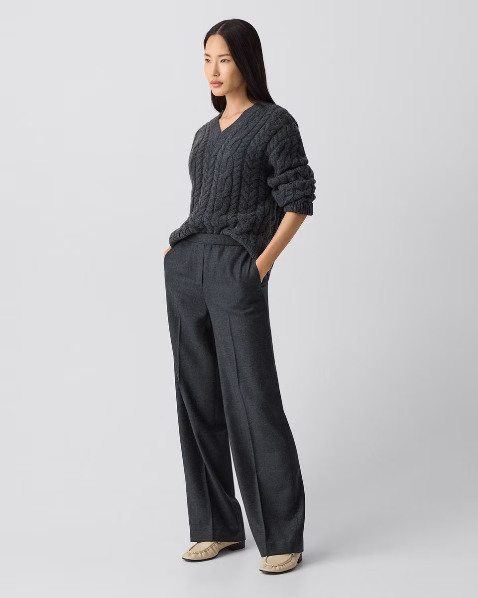 Wide-Leg Pull-On Pant in Sleek Flannel