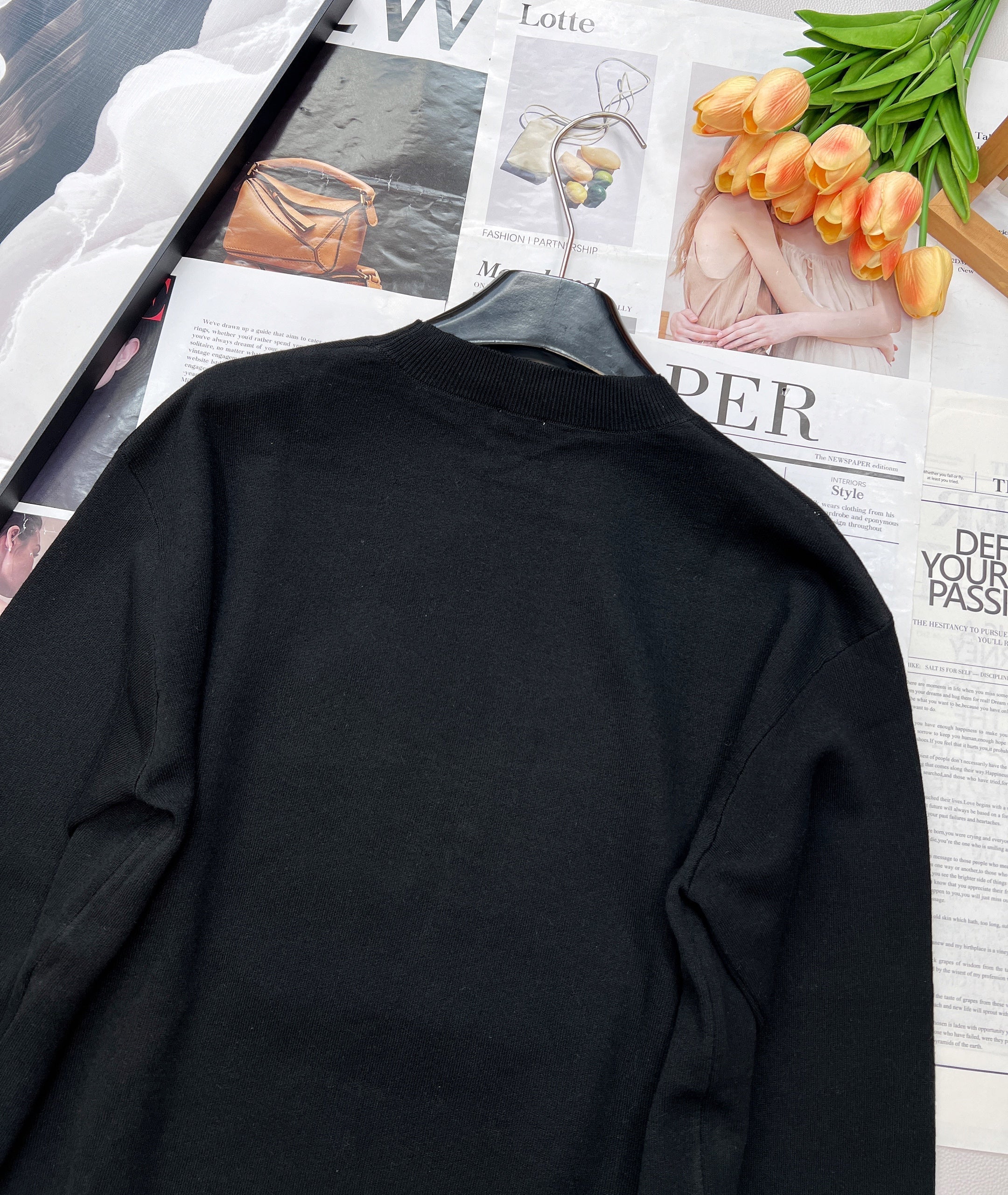 Wool embossed lettering pullover sweater