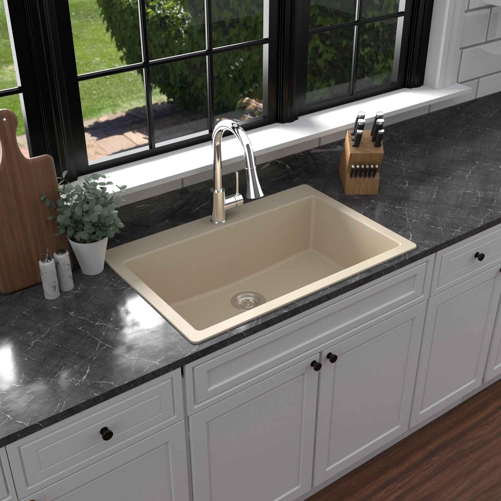 Karran  QT-812 Top Mount 33 in. Large Single Bowl Quartz Kitchen Sink Kit Black