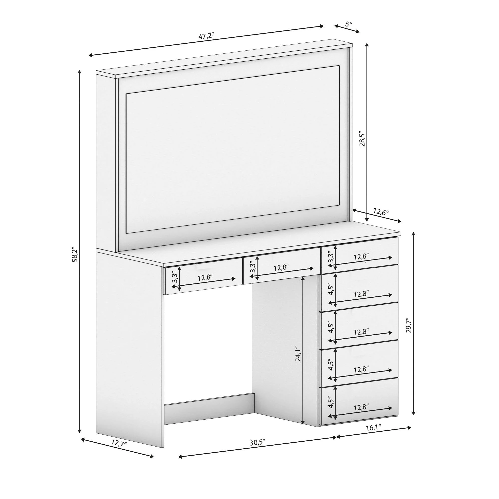 Ember Interiors Peggy Vanity Desk with Lighted Mirror and USB Ports