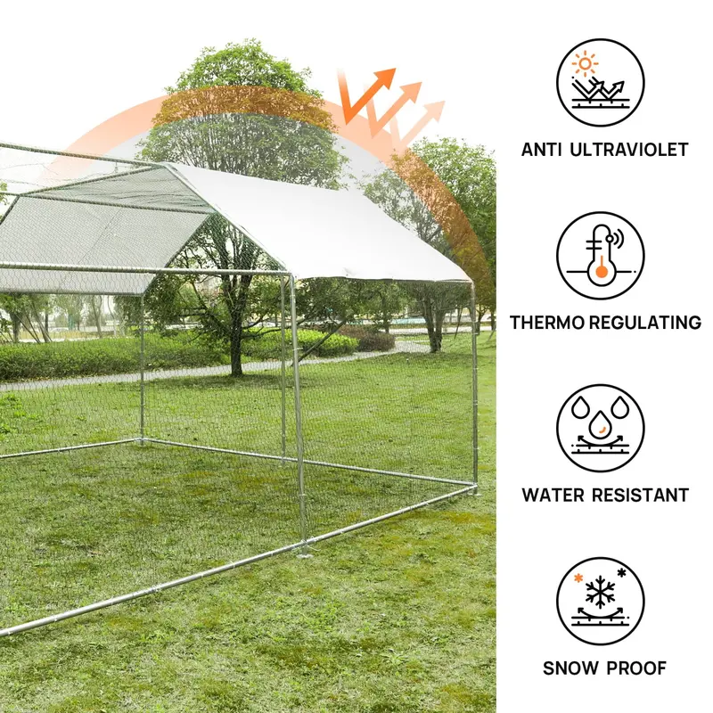 10-x10′ Outdoor Heavy Duty Chicken Coops Walk in Metal Chicken Cages Large Pets Raise Crate Protector Poultry Rabbit House with Waterproof Cover Backyard