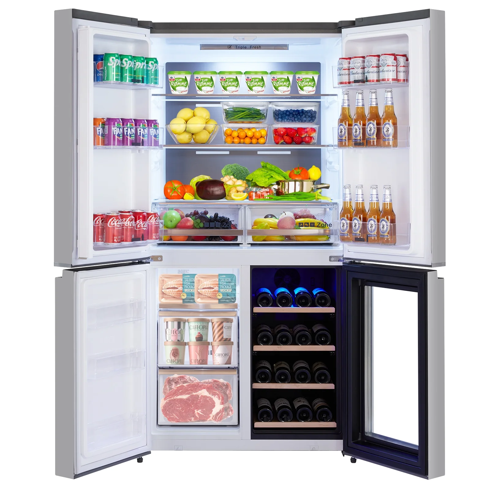 Refrigerator Colorful Stainless-Steel Fridge 595L With Wine Cabinet