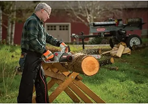 18-Inch 15-Amp Self-Sharpening Corded Chainsaw – PowerSharp System. 120V Electric Saw in Grey and Black