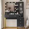 Black Vanity Desk Table with Mirror and Lights in 3 Colors,Modern Makeup Vanity Desk Dressing Table with Charging Station & Drawers & Storage Cabinet for Women Girls