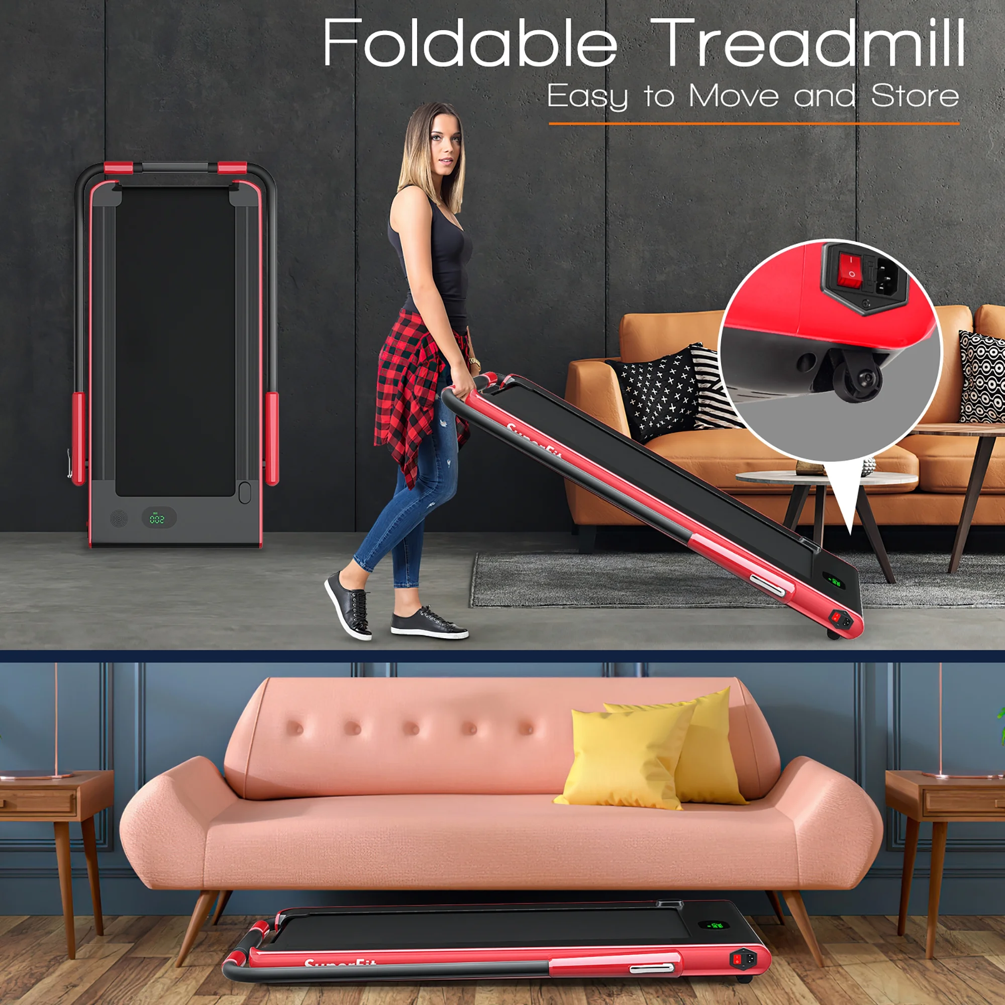 SuperFit Up To 7.5MPH 2.25HP 2-in-1 Folding Under Desk Treadmill W/Speaker Controller APP, Single Display Screen Silver