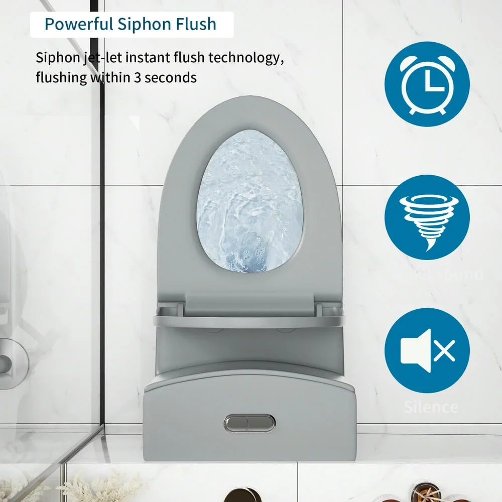 Spaco 1.1/1.6 GPF Dual Flush One-Piece Toilet, Button on Tank top S-trap 12 inches, Elongated Bowl with Soft Close Seat, Water-Saving MAP 1000g, Comfort Chair Seat ADA Height, Light Gray