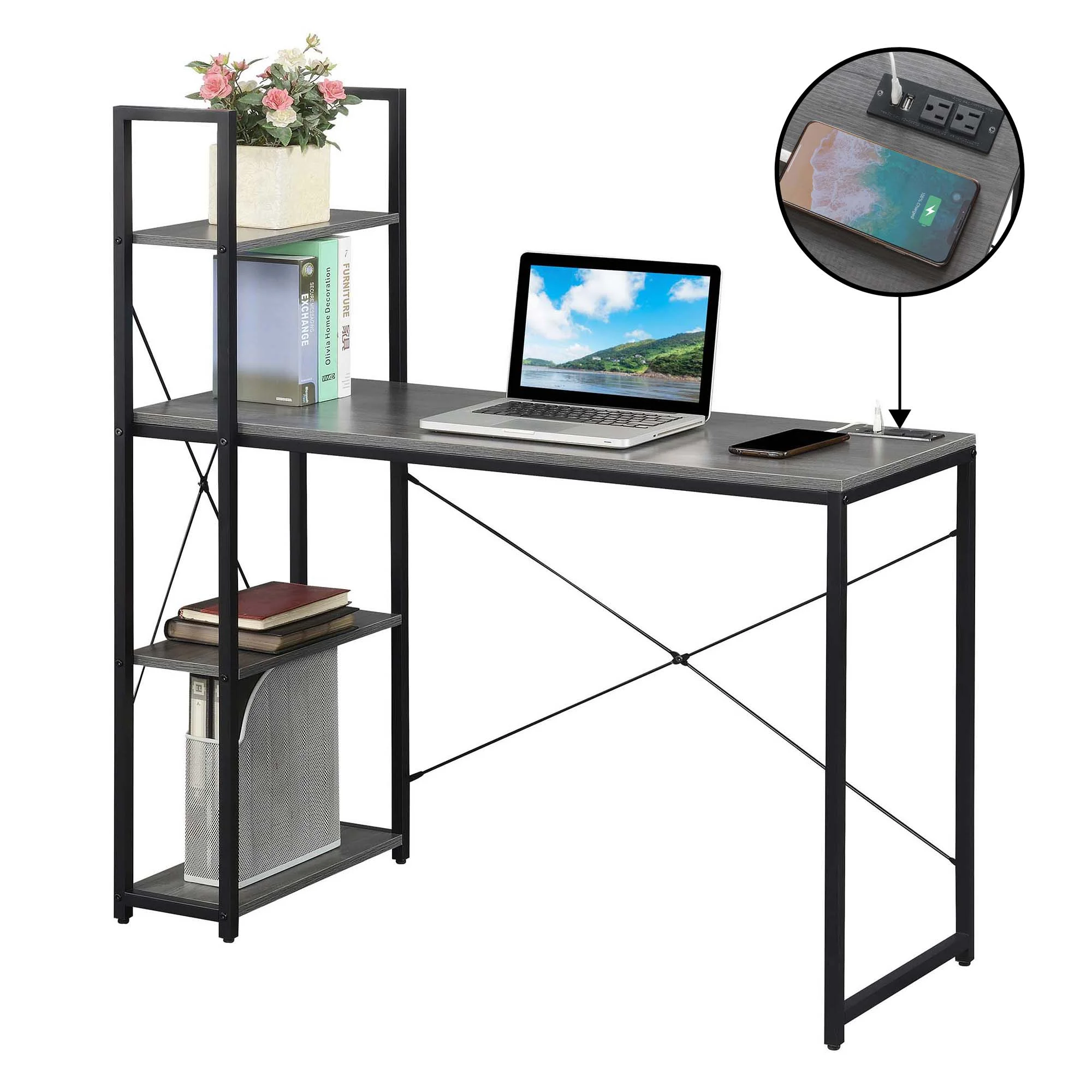 Convenience Concepts Designs2Go Office Workstation Desk with 2 Outlets & 2 USB Ports