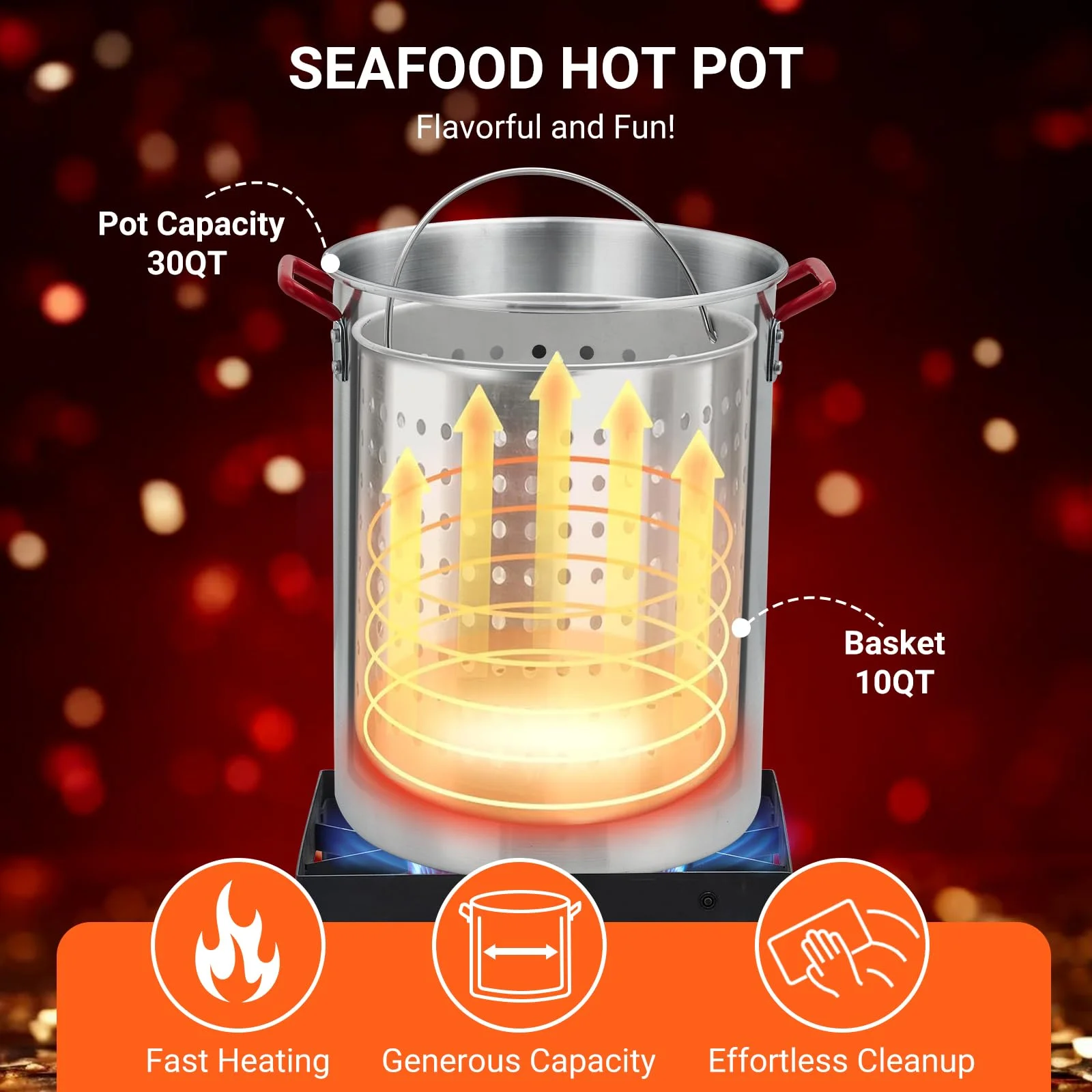 Soonbuy 30 QT Turkey Fryer Cooker Set and 10 QT Kit,50,000 BTU Aluminum Turkey Deep Fryer and Propane Burner Kit,Outdoor Propane Deep Fryers Stove Burner Stand,Baskets,Marinade Injector, Temperature Gauge