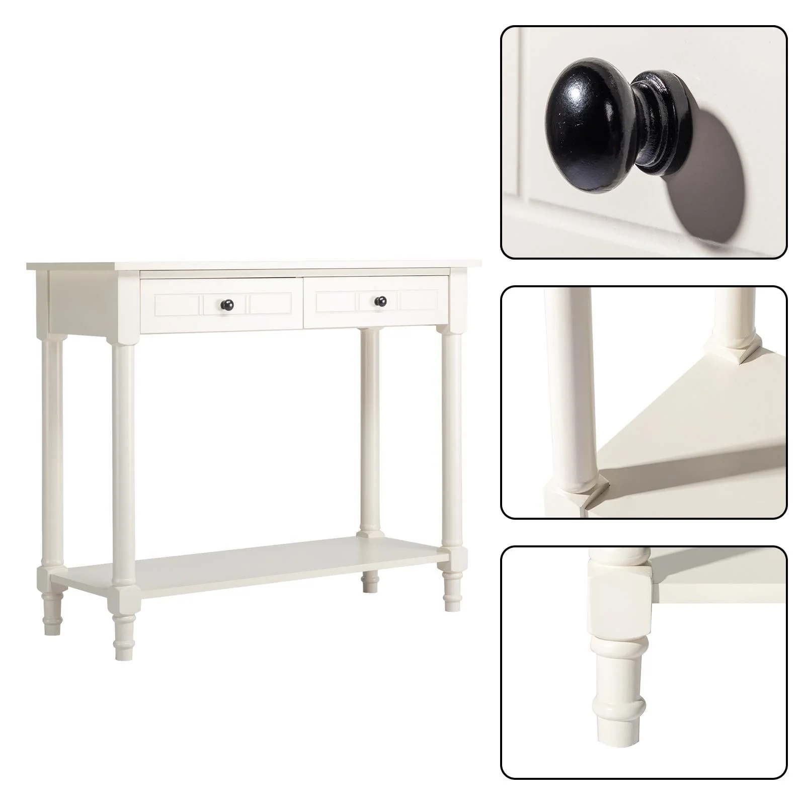 Ktaxon Wooden Console Table with 2 Drawers and Storage Shelf, Sofa Table Entryway Table Side Desk TV Stand for Living Room Hallway Kitchen, Ivory White