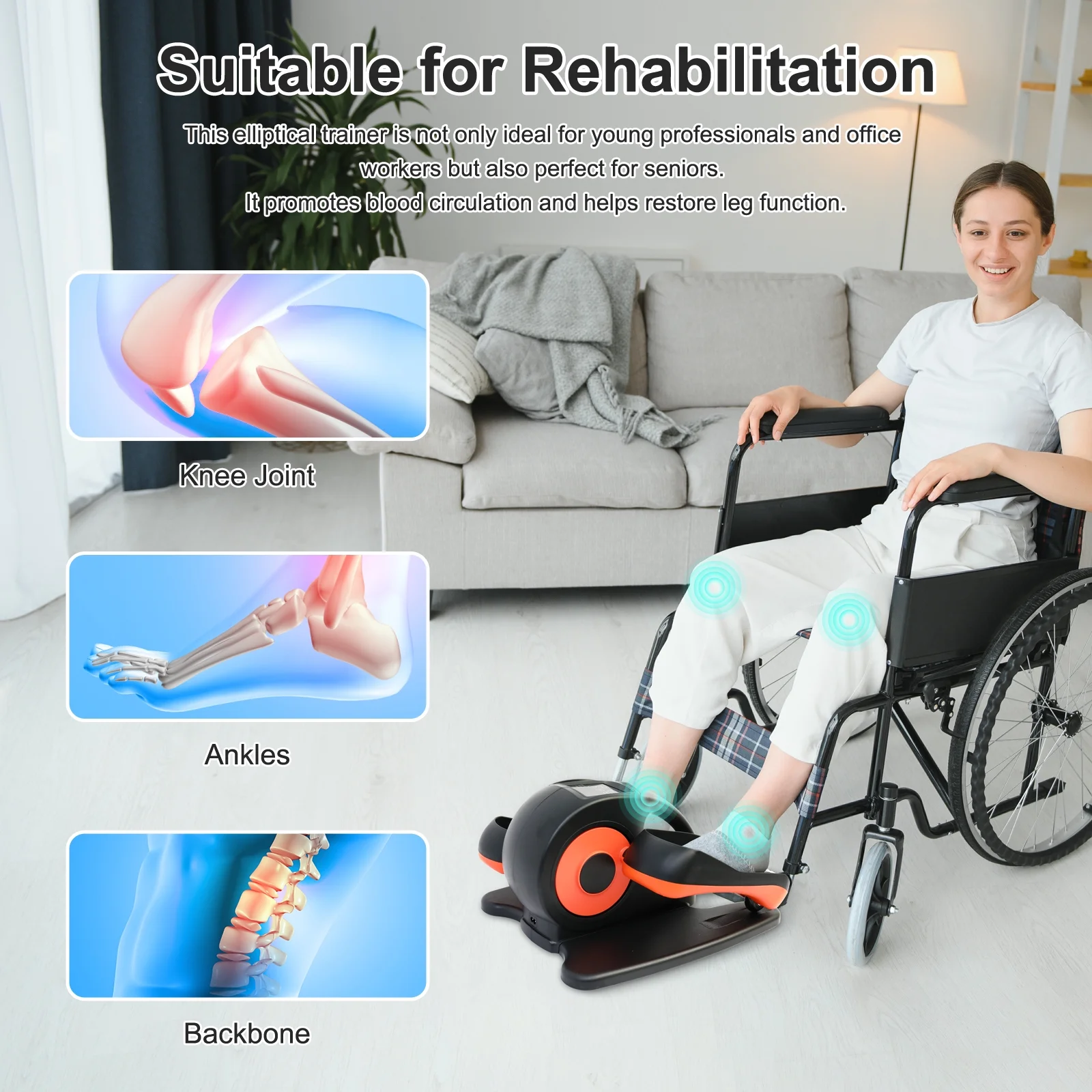 Baokaler Under Desk Elliptical Exercise Machine, Electric Elipsefit Leg Exerciser while Sitting for Seniors,12 Adjustable Speeds with Remote Control