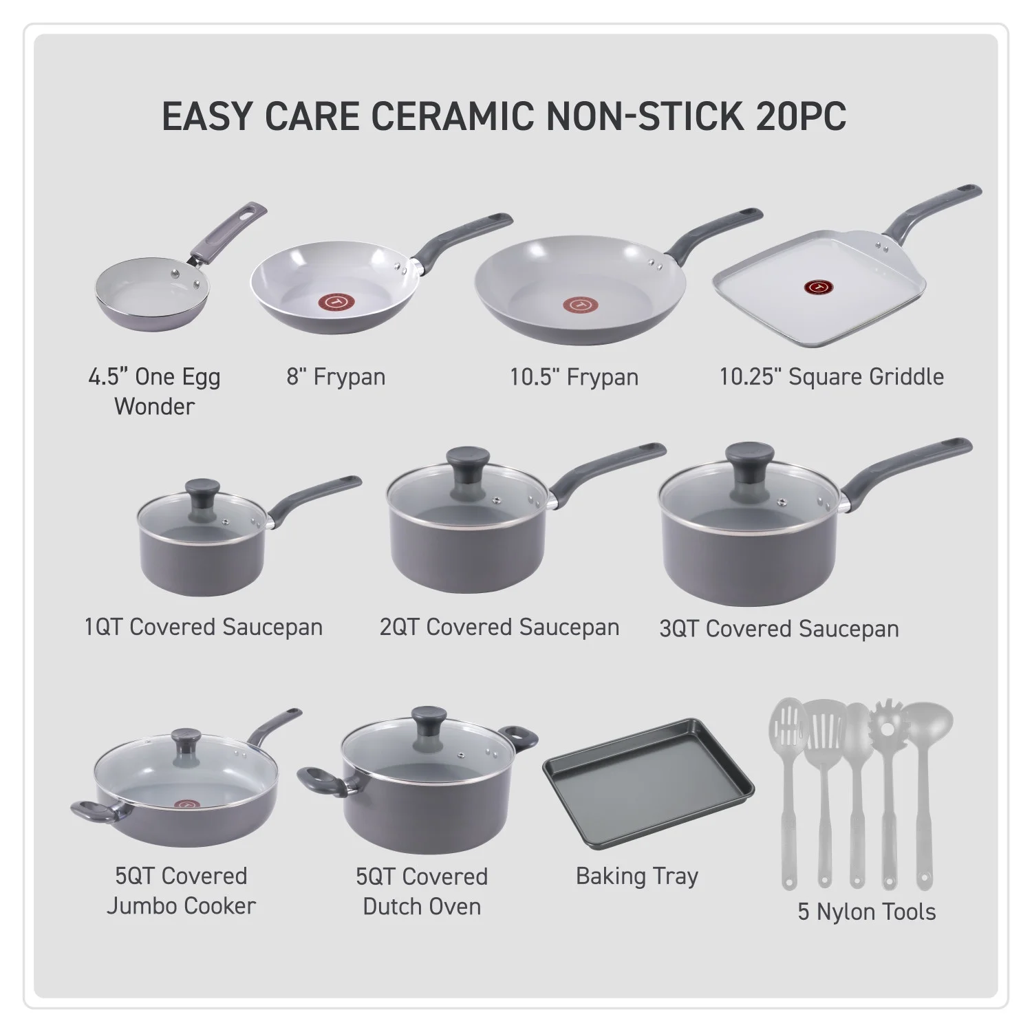 T-fal Easy Care Ceramic, 20 Piece Pots and Pans Cookware Set, Electric Blue