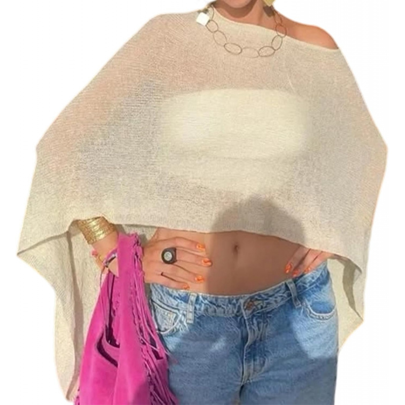 Women Sheer Poncho Top Lightweight Knit Crochet Shrug