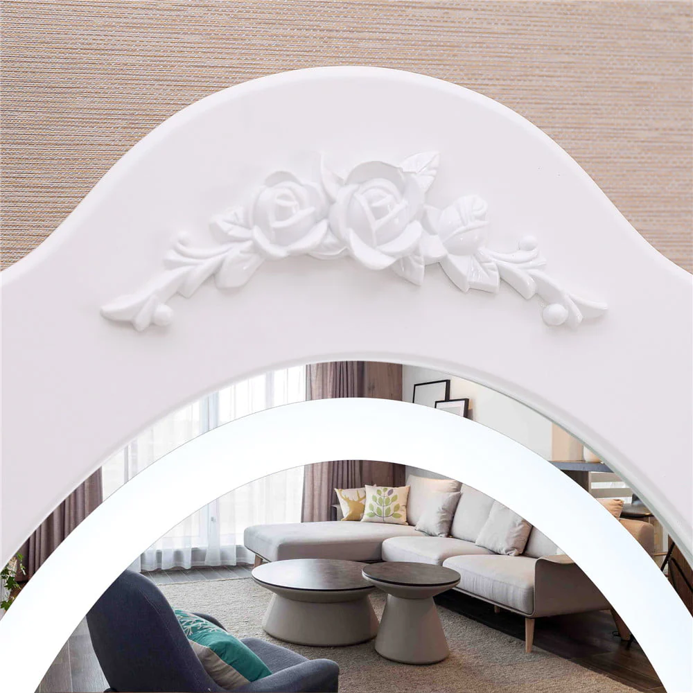 Ktaxon Elegance White Dressing Table Vanity Table and Stool Set Wood Makeup Desk with 4 Drawers & Lighted LED Touch Screen Mirror