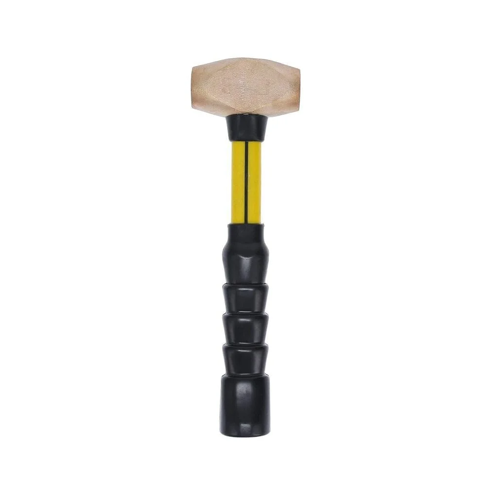 Nupla 4 lb. Non-Sparking Brass Hammer with 12 inch Fiberglass Handle and SG Grip - Perfect for Mechanics, Contractors, and Trade Professionals, Yellow, 75.30-040E CA2