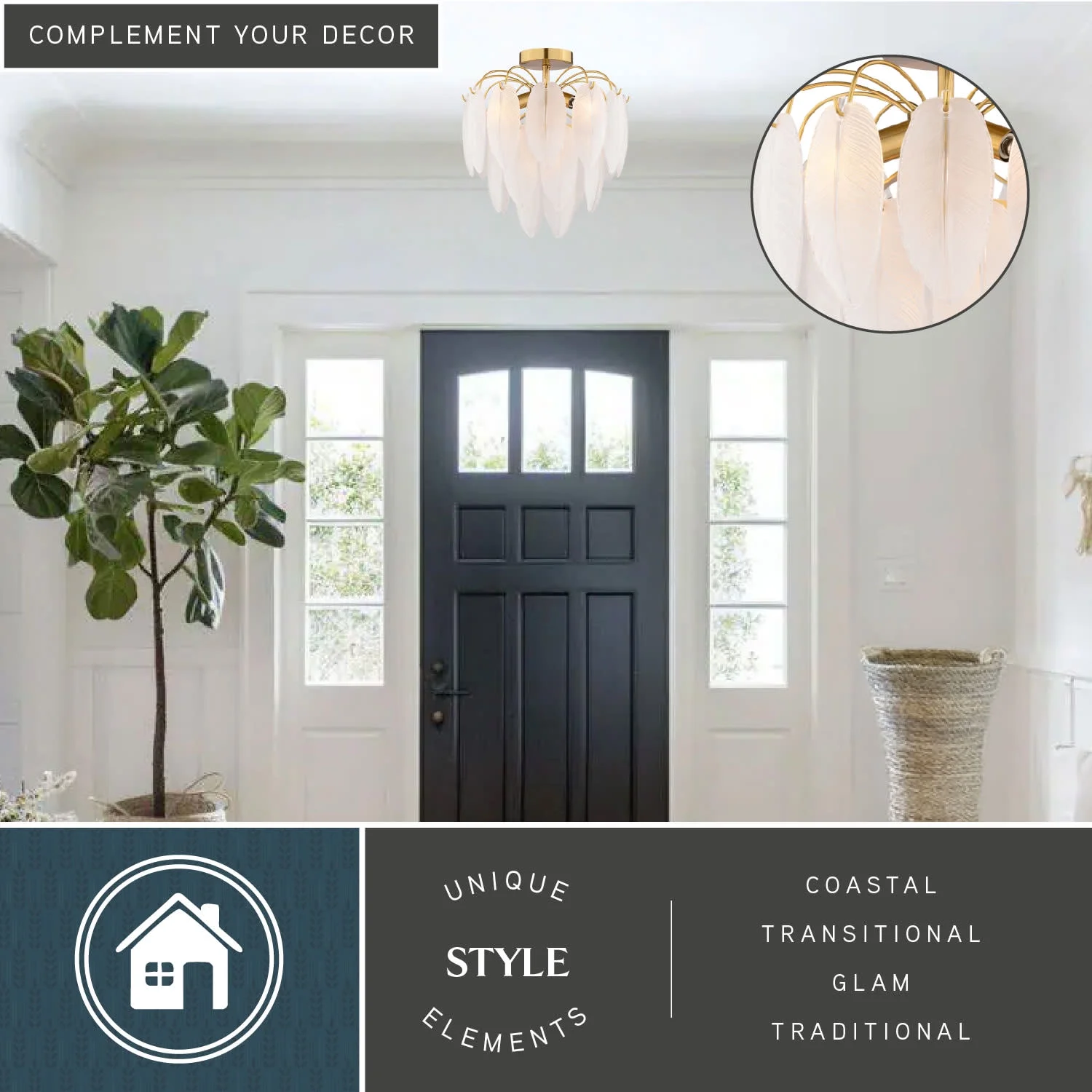 Burbank 4-Light 13.5 in. Wide Muted Gold Brass Traditional Waterfall Semi Flush Mount Lighting Fixture, White Frosted Leaf Glass Shade, Dimmable LED Compatible for Low Ceilings