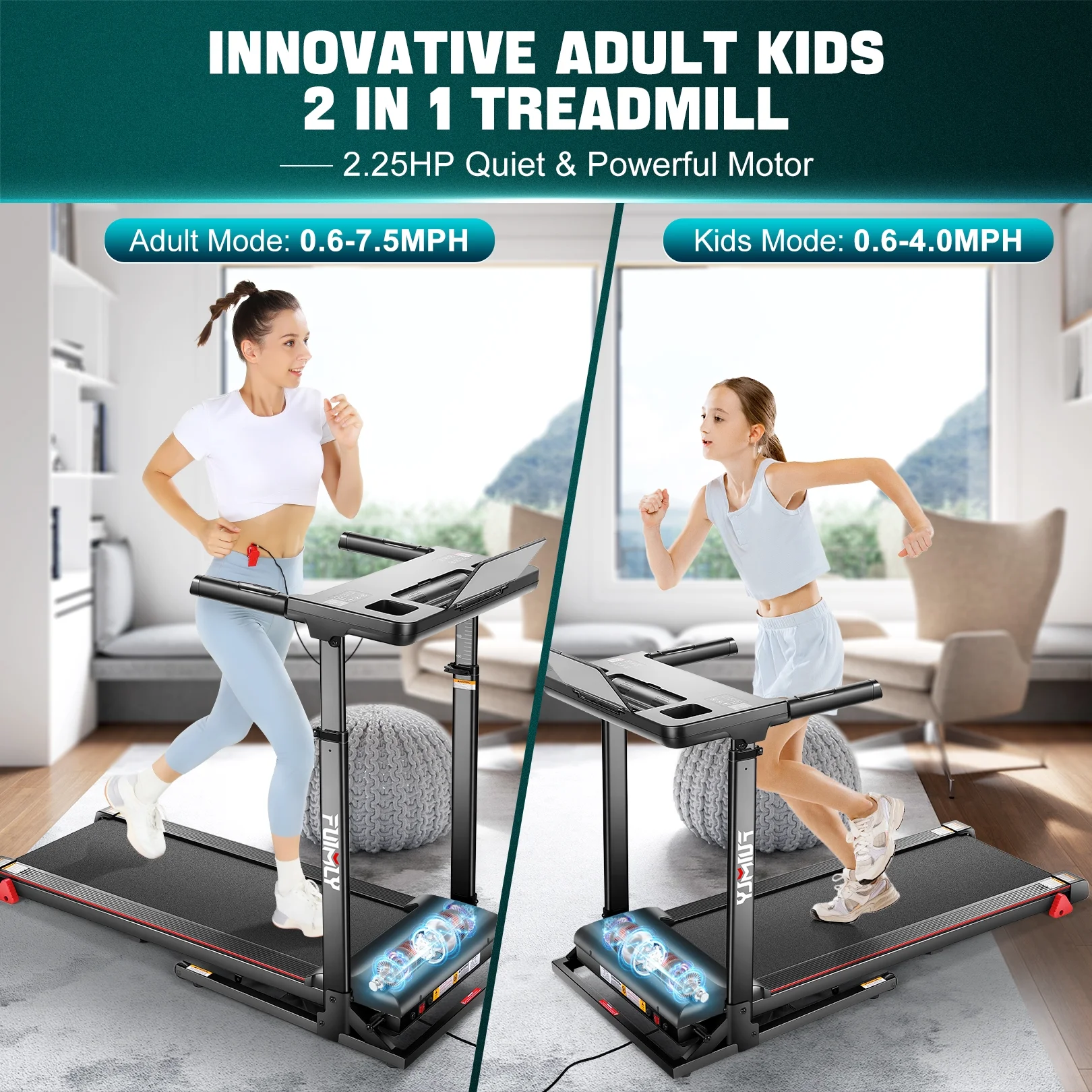 Ancheer Folding Treadmill with Incline, Treadmill with Adjustable Height Desk & Removable iPad Holder,Speed Range 0.6-7.5 mph,300 LBS Weight Capacity
