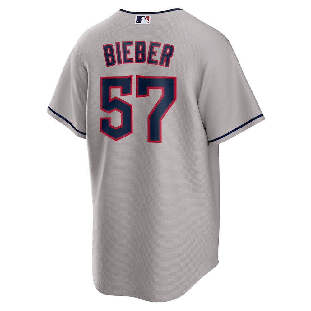 Men's Cleveland Guardians Shane Bieber Cool Base Replica Road Jersey - Gray