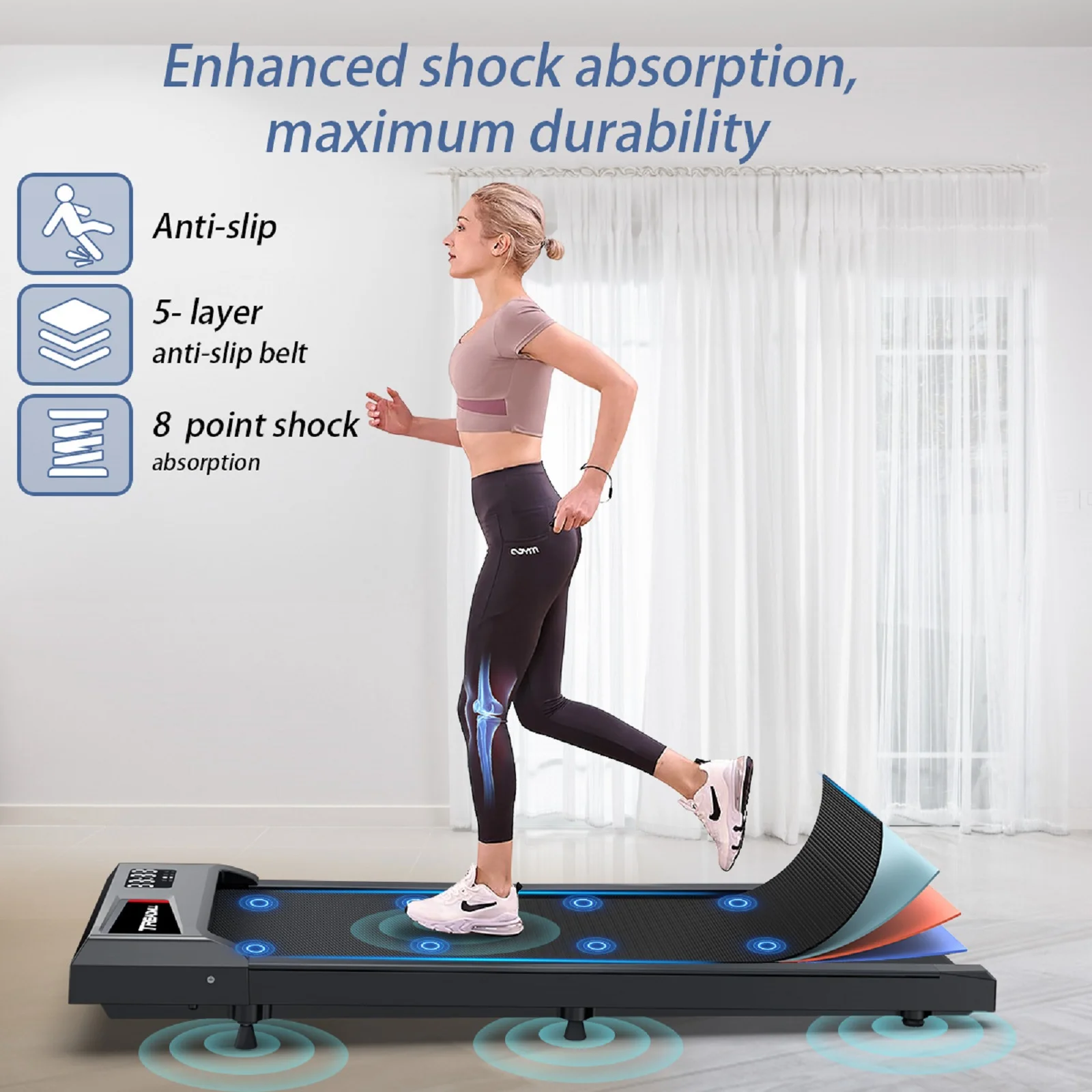 Walking Pad Treadmill,YZRUN Under Desk Treadmill 2.5 HP Portable Treadmills for Home, 265 lbs Capacity (Black Red)